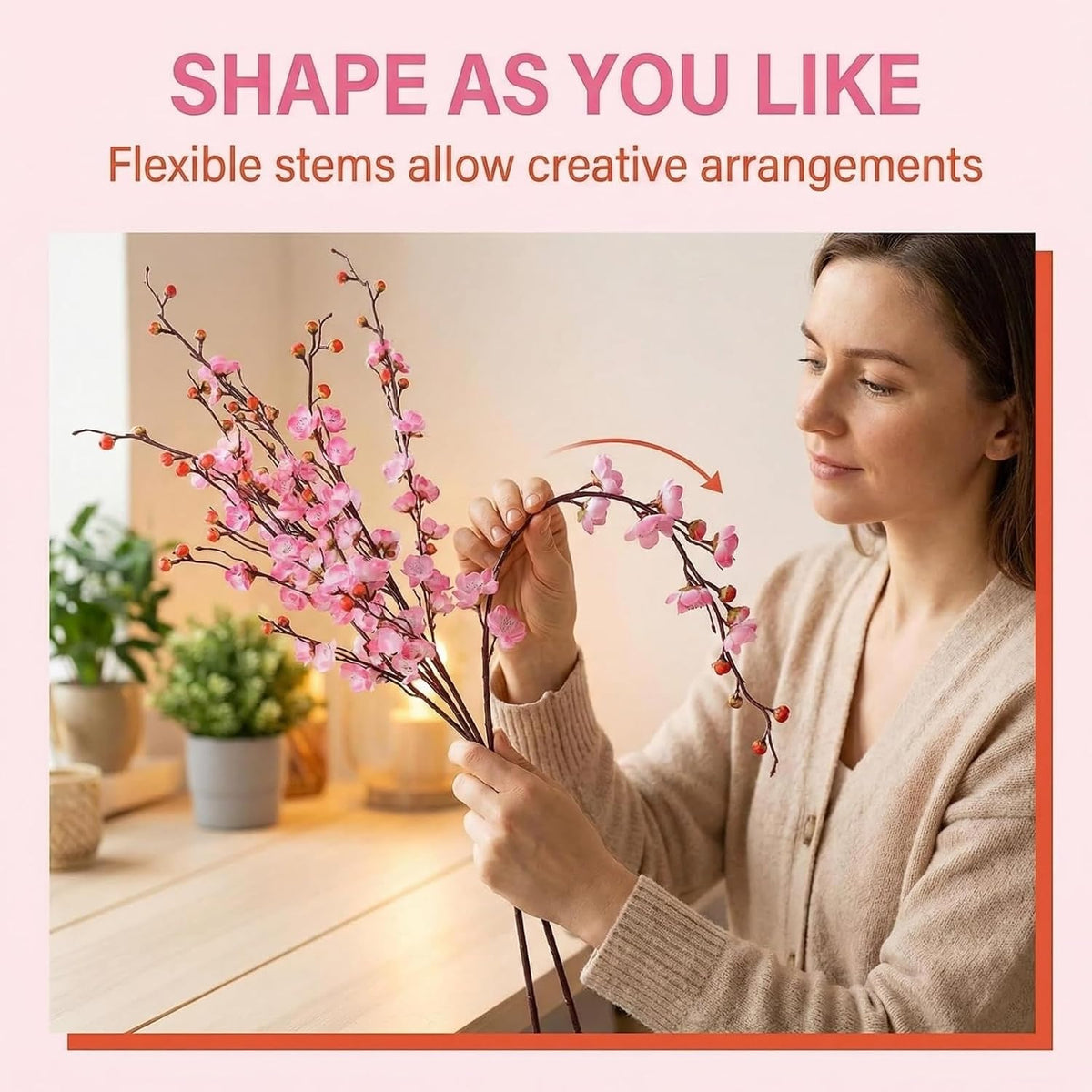 20pcs Red Cherry Blossom Branches 22" Cherry Blossom Decor