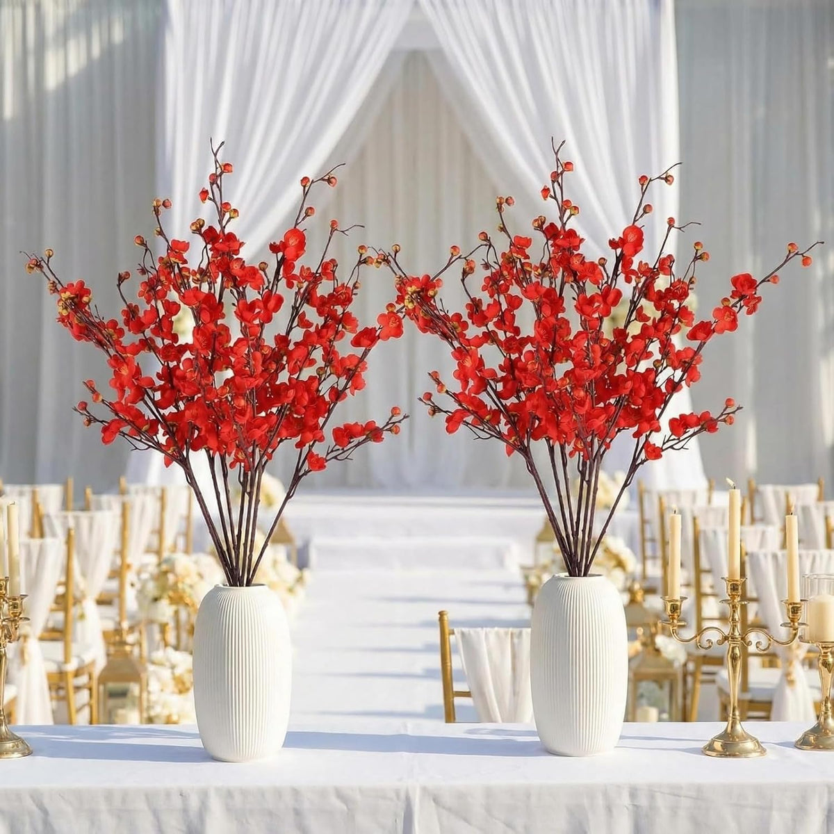 20pcs Red Cherry Blossom Branches 22" Cherry Blossom Decor