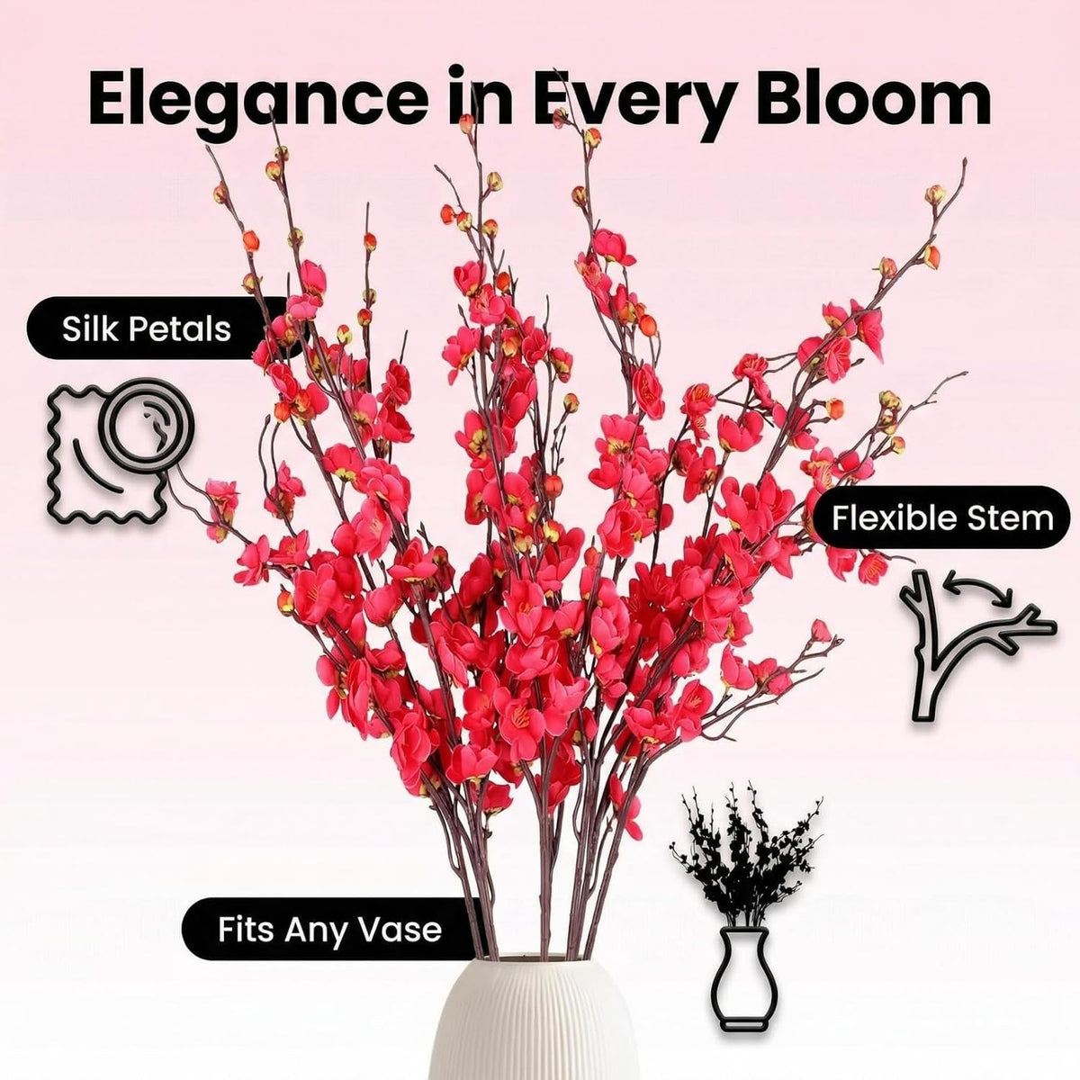 20pcs Red Cherry Blossom Branches 22" Cherry Blossom Decor