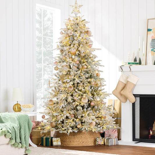 Full Aspen Christmas Tree, 6ft Pre-lit Realistic Noble Fir w/ 450 Glowing Micro LED Lights, 2-in-1 White & Multicolor