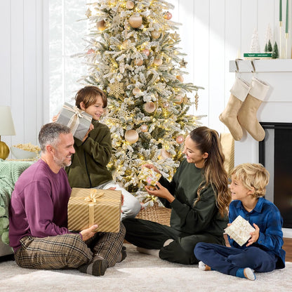 Full Aspen Christmas Tree, 6ft Pre-lit Realistic Noble Fir w/ 450 Glowing Micro LED Lights, 2-in-1 White & Multicolor