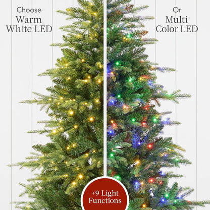 Full Aspen Christmas Tree, 6ft Pre-lit Realistic Noble Fir w/ 450 Glowing Micro LED Lights, 2-in-1 White & Multicolor