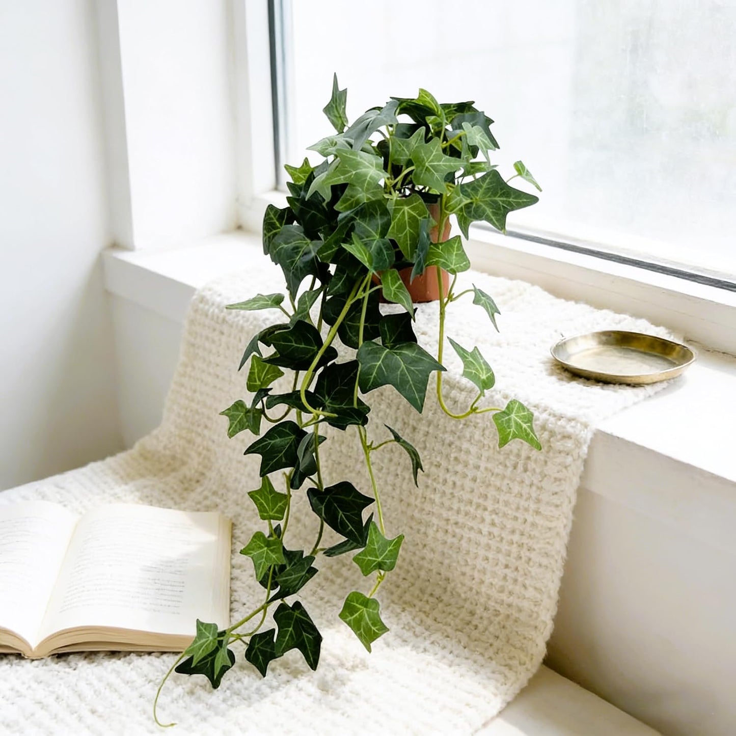 31.5" Artificial English Ivy Plant in Pot - Fake Silk Ivy Greenery for Home Decor, Tabletop, Office, Shelf, Balcony or Bathroom (1 Pack)