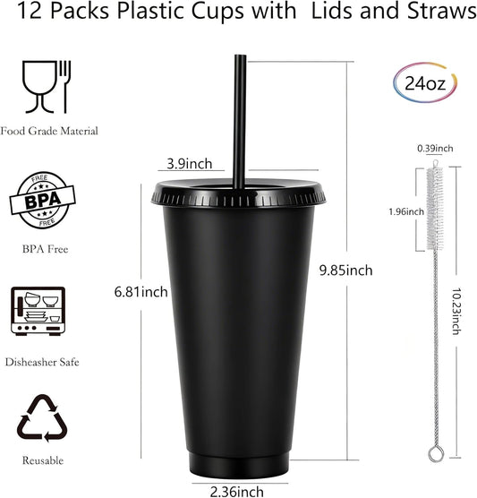 24 oz Reusable Plastic Cups, Custom Cups for Party with Lids and Straws, 12 Pack Iced Coffee Travel Mugs or Mean Girls Party Tumblers, Leak-Proof Coffee Travel Mug (12, Yellow)