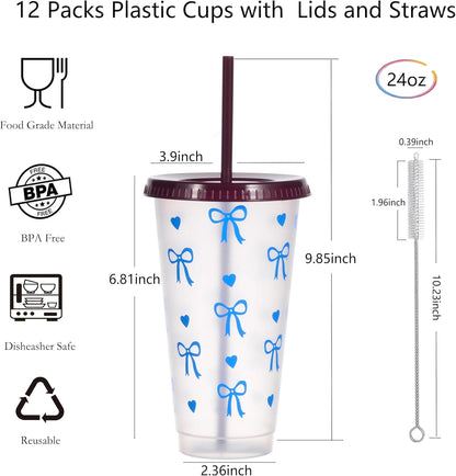 24 oz Reusable Plastic Cups, Custom Cups for Party with Lids and Straws, 12 Pack Iced Coffee Travel Mugs or Mean Girls Party Tumblers, Leak-Proof Coffee Travel Mug (12, Yellow)