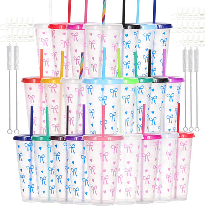 24 oz Reusable Plastic Cups, Custom Cups for Party with Lids and Straws, 12 Pack Iced Coffee Travel Mugs or Mean Girls Party Tumblers, Leak-Proof Coffee Travel Mug (12, Yellow)