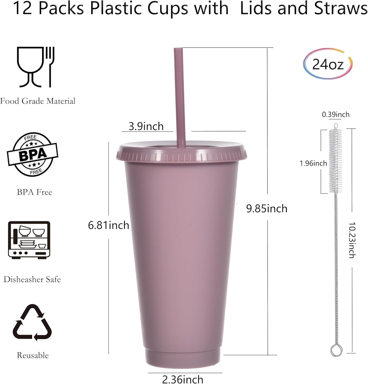 24 oz Reusable Plastic Cups, Custom Cups for Party with Lids and Straws, 12 Pack Iced Coffee Travel Mugs or Mean Girls Party Tumblers, Leak-Proof Coffee Travel Mug (12, Yellow)