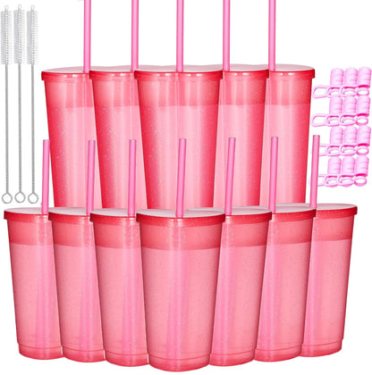 24 oz Reusable Plastic Cups, Custom Cups for Party with Lids and Straws, 12 Pack Iced Coffee Travel Mugs or Mean Girls Party Tumblers, Leak-Proof Coffee Travel Mug (12, Yellow)