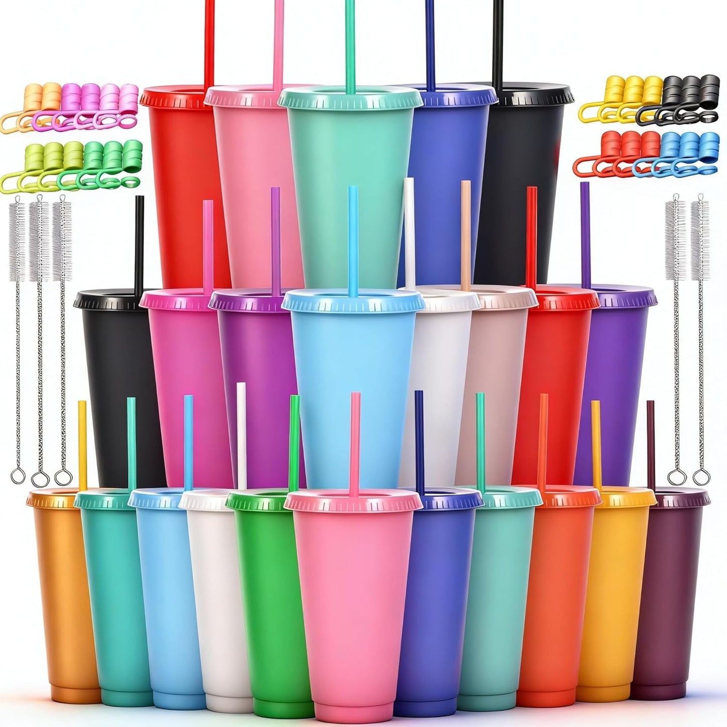 24 oz Reusable Plastic Cups, Custom Cups for Party with Lids and Straws, 12 Pack Iced Coffee Travel Mugs or Mean Girls Party Tumblers, Leak-Proof Coffee Travel Mug (12, Yellow)