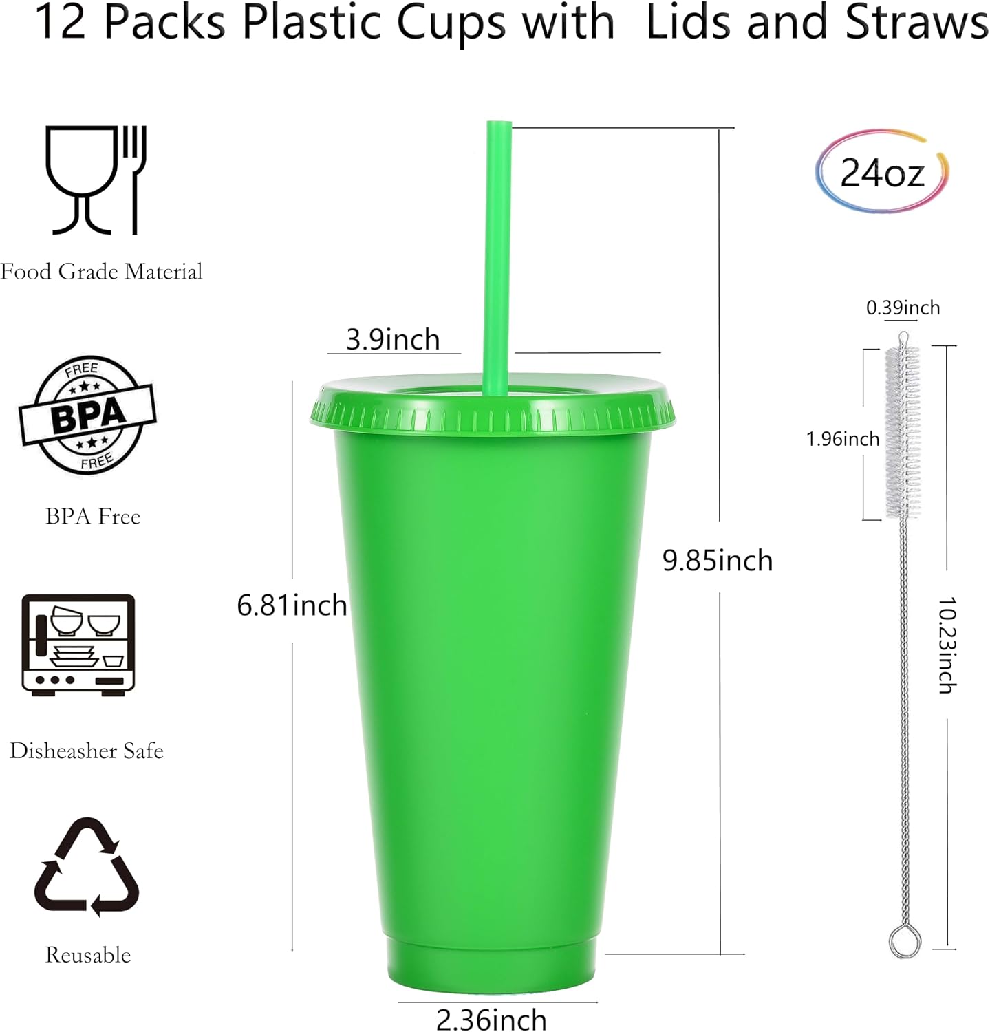 24 oz Reusable Plastic Cups, Custom Cups for Party with Lids and Straws, 12 Pack Iced Coffee Travel Mugs or Mean Girls Party Tumblers, Leak-Proof Coffee Travel Mug (12, Yellow)