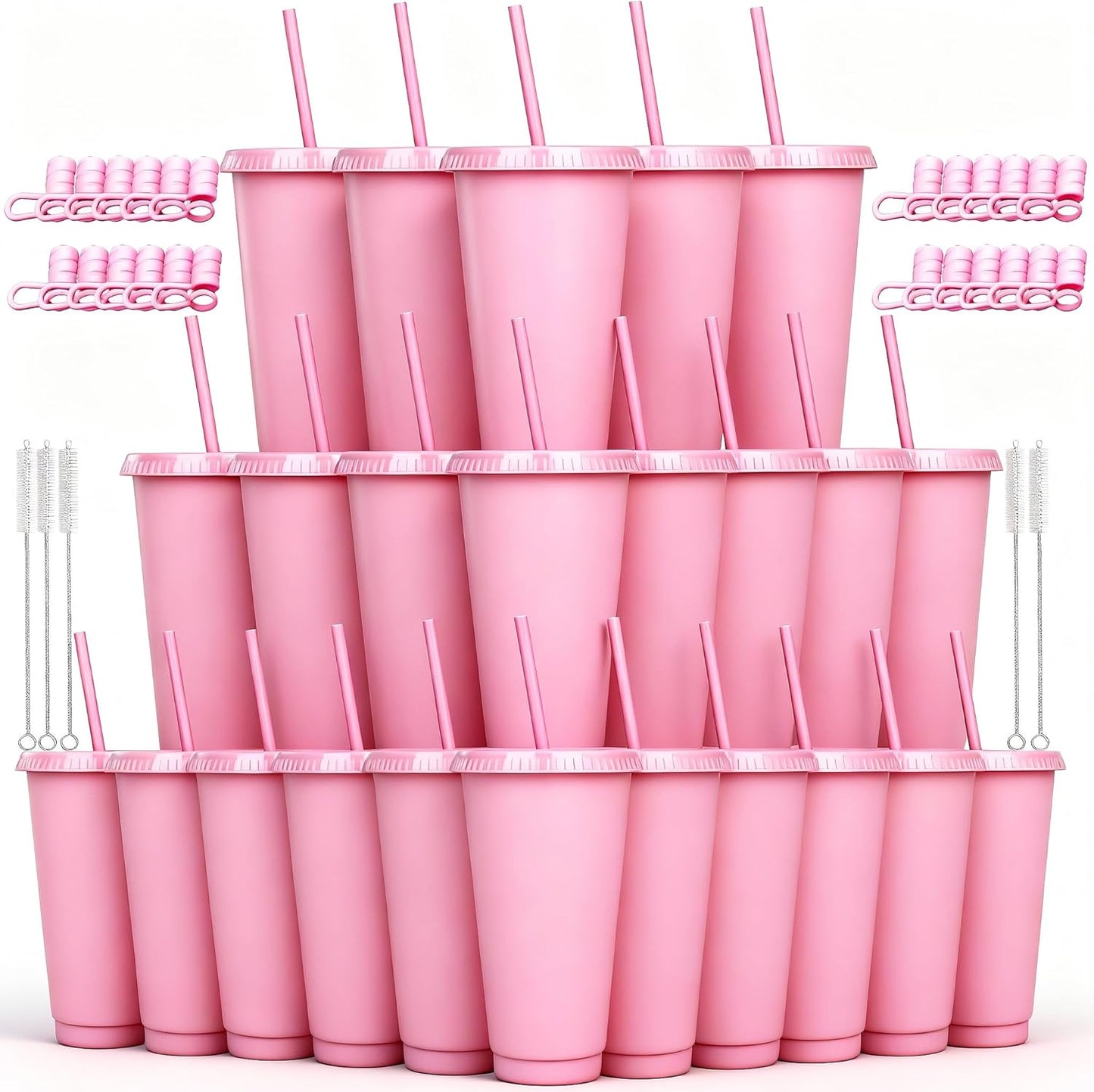 24 oz Reusable Plastic Cups, Custom Cups for Party with Lids and Straws, 12 Pack Iced Coffee Travel Mugs or Mean Girls Party Tumblers, Leak-Proof Coffee Travel Mug (12, Yellow)