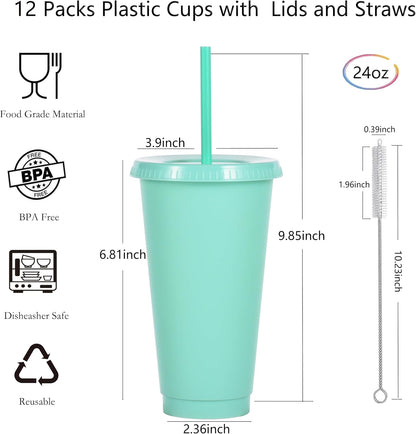 24 oz Reusable Plastic Cups, Custom Cups for Party with Lids and Straws, 12 Pack Iced Coffee Travel Mugs or Mean Girls Party Tumblers, Leak-Proof Coffee Travel Mug (12, Yellow)