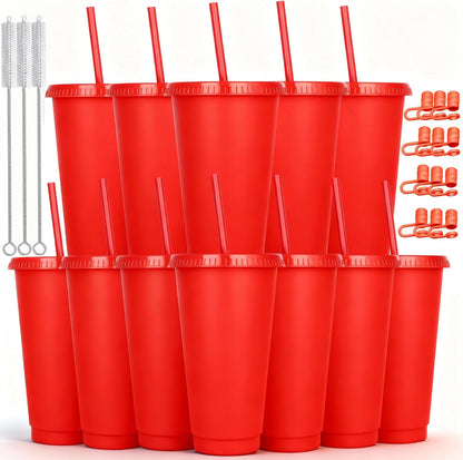 24 oz Reusable Plastic Cups, Custom Cups for Party with Lids and Straws, 12 Pack Iced Coffee Travel Mugs or Mean Girls Party Tumblers, Leak-Proof Coffee Travel Mug (12, Yellow)
