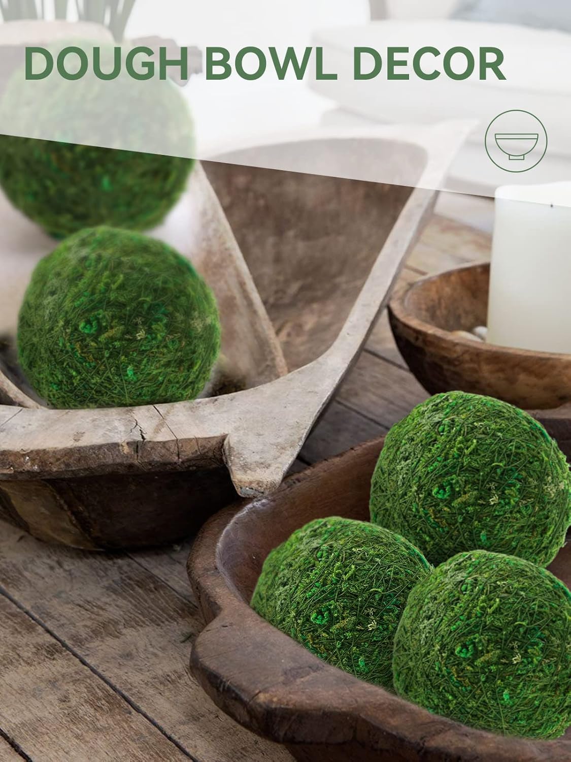 18 Pack Decorative Faux Dried Moss Balls- 6pcs 3.1" Artificial Green Plant Mossy Globes+ 12pcs 2.2" Handmade Sphere Moss Gift for Home Dough Bowl Vase Chinoiserie Decors Party Wedding Display