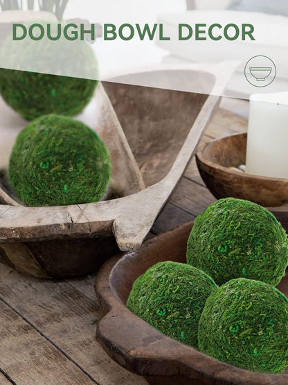 18 Pack Decorative Faux Dried Moss Balls- 6pcs 3.1" Artificial Green Plant Mossy Globes+ 12pcs 2.2" Handmade Sphere Moss Gift for Home Dough Bowl Vase Chinoiserie Decors Party Wedding Display
