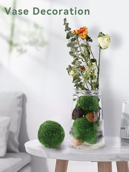 18 Pack Decorative Faux Dried Moss Balls- 6pcs 3.1" Artificial Green Plant Mossy Globes+ 12pcs 2.2" Handmade Sphere Moss Gift for Home Dough Bowl Vase Chinoiserie Decors Party Wedding Display