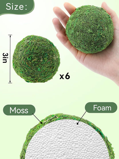 18 Pack Decorative Faux Dried Moss Balls- 6pcs 3.1" Artificial Green Plant Mossy Globes+ 12pcs 2.2" Handmade Sphere Moss Gift for Home Dough Bowl Vase Chinoiserie Decors Party Wedding Display