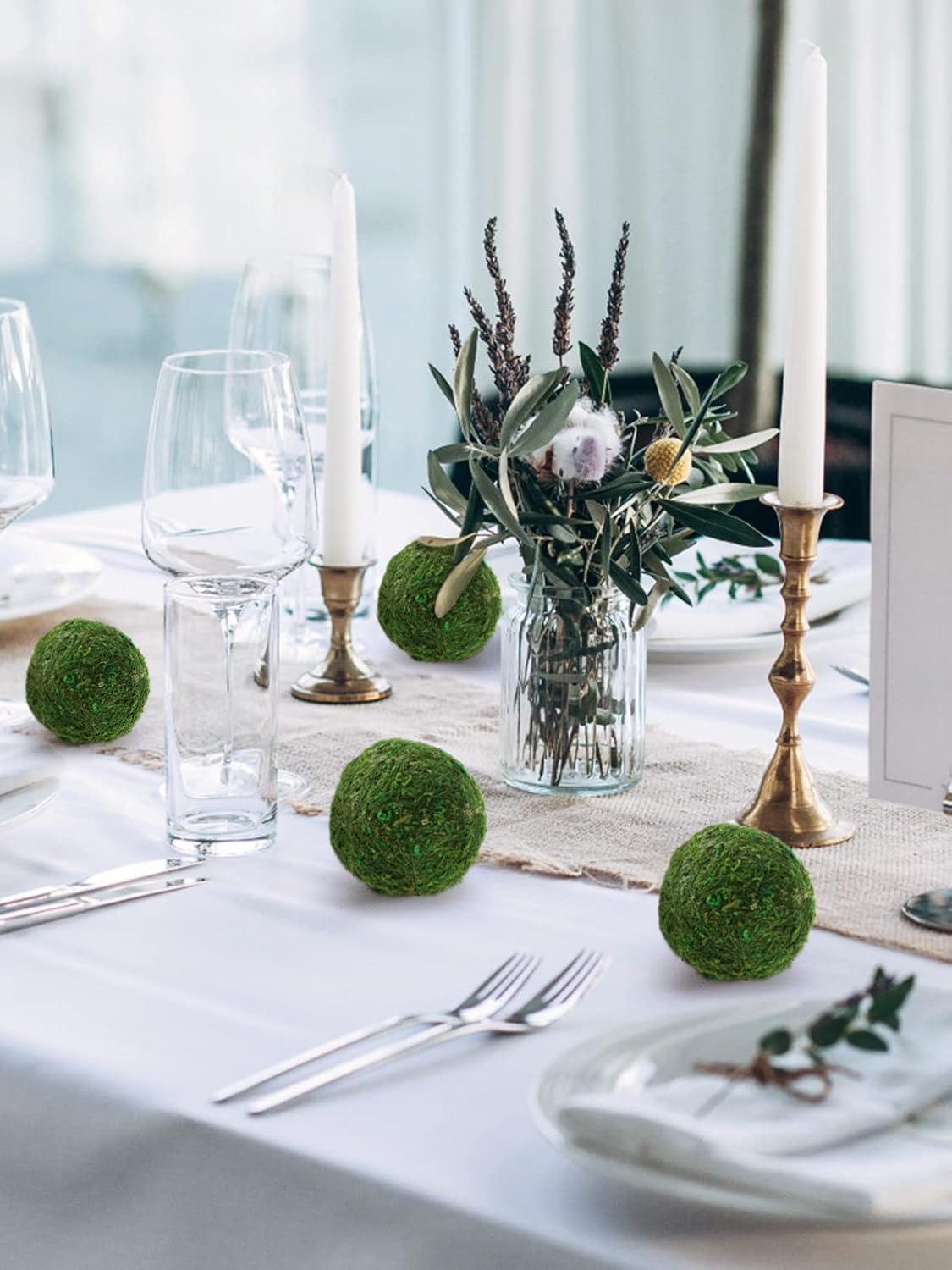 18 Pack Decorative Faux Dried Moss Balls- 6pcs 3.1" Artificial Green Plant Mossy Globes+ 12pcs 2.2" Handmade Sphere Moss Gift for Home Dough Bowl Vase Chinoiserie Decors Party Wedding Display
