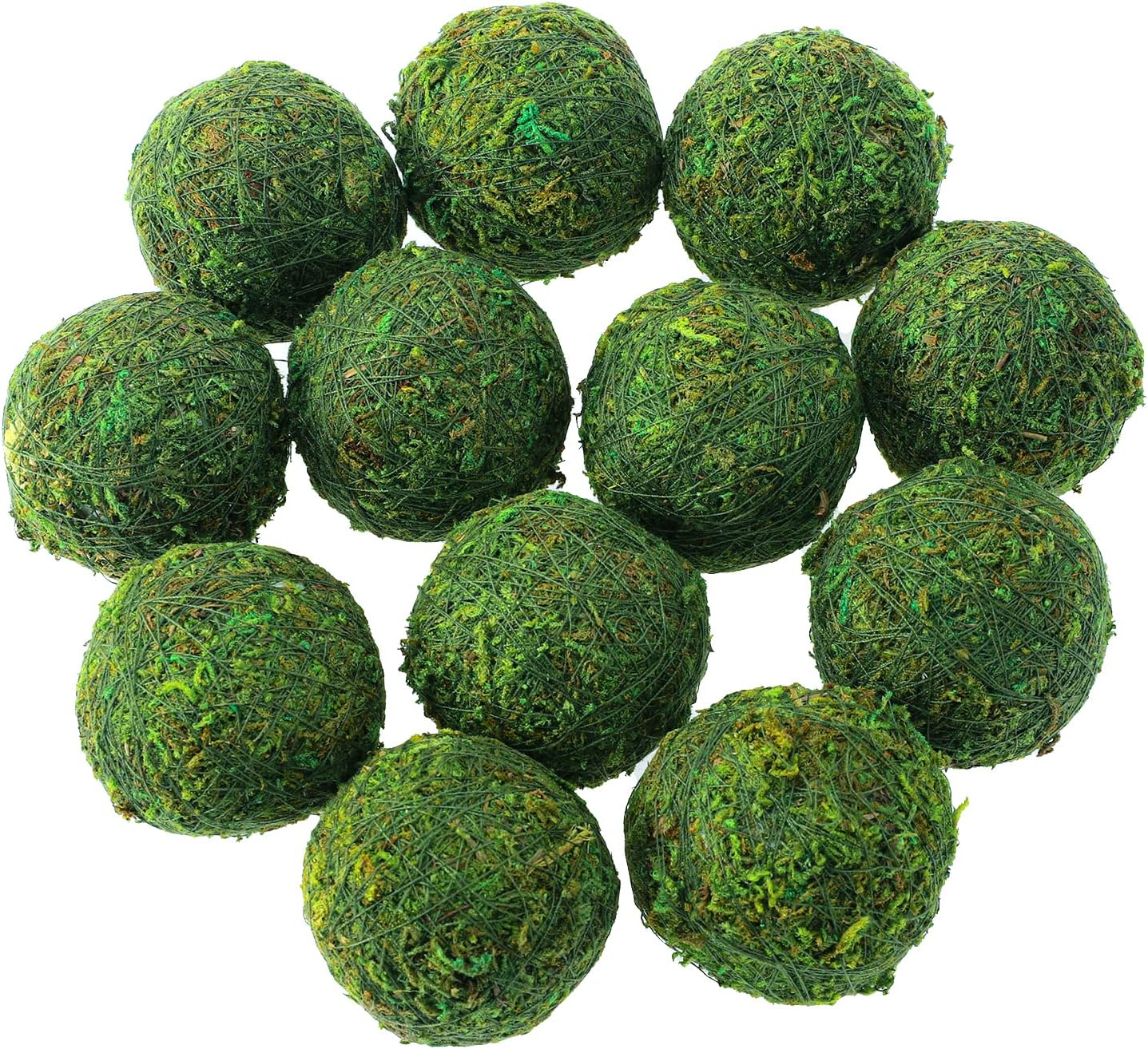 18 Pack Decorative Faux Dried Moss Balls- 6pcs 3.1" Artificial Green Plant Mossy Globes+ 12pcs 2.2" Handmade Sphere Moss Gift for Home Dough Bowl Vase Chinoiserie Decors Party Wedding Display