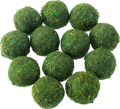 18 Pack Decorative Faux Dried Moss Balls- 6pcs 3.1" Artificial Green Plant Mossy Globes+ 12pcs 2.2" Handmade Sphere Moss Gift for Home Dough Bowl Vase Chinoiserie Decors Party Wedding Display