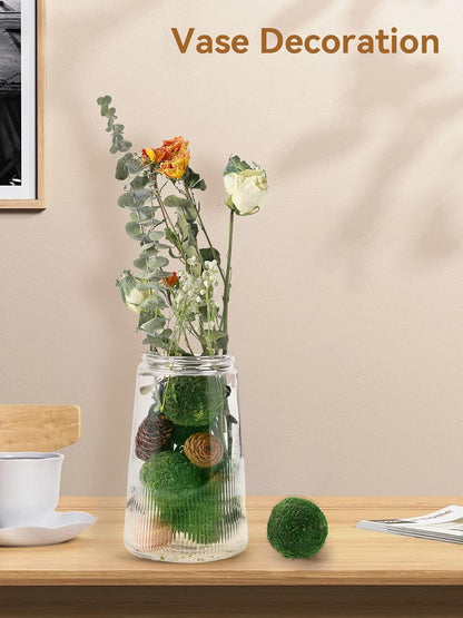 18 Pack Decorative Faux Dried Moss Balls- 6pcs 3.1" Artificial Green Plant Mossy Globes+ 12pcs 2.2" Handmade Sphere Moss Gift for Home Dough Bowl Vase Chinoiserie Decors Party Wedding Display