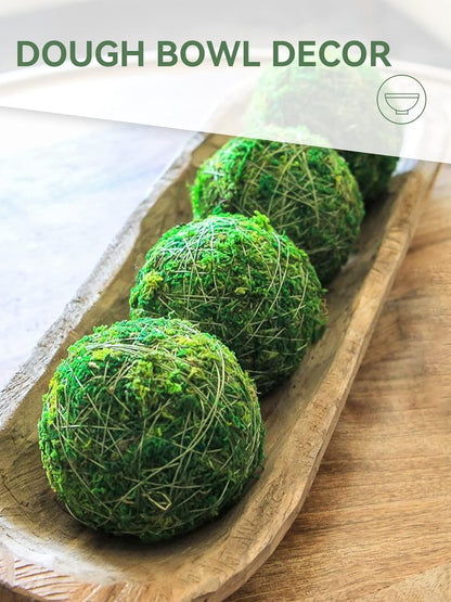 18 Pack Decorative Faux Dried Moss Balls- 6pcs 3.1" Artificial Green Plant Mossy Globes+ 12pcs 2.2" Handmade Sphere Moss Gift for Home Dough Bowl Vase Chinoiserie Decors Party Wedding Display