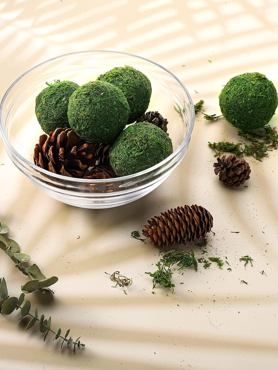 18 Pack Decorative Faux Dried Moss Balls- 6pcs 3.1" Artificial Green Plant Mossy Globes+ 12pcs 2.2" Handmade Sphere Moss Gift for Home Dough Bowl Vase Chinoiserie Decors Party Wedding Display