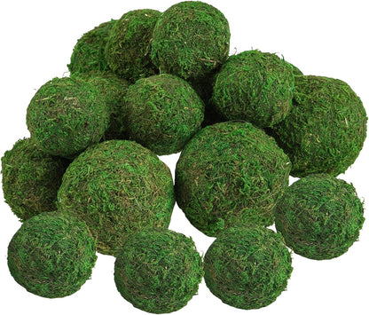 18 Pack Decorative Faux Dried Moss Balls- 6pcs 3.1" Artificial Green Plant Mossy Globes+ 12pcs 2.2" Handmade Sphere Moss Gift for Home Dough Bowl Vase Chinoiserie Decors Party Wedding Display