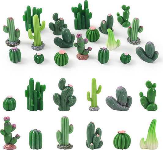 36PCS Miniature Cactus Figurines Mini Artificial Cactus Resin Succulent Plant for Fairy Garden DIY Garden Plant Pot