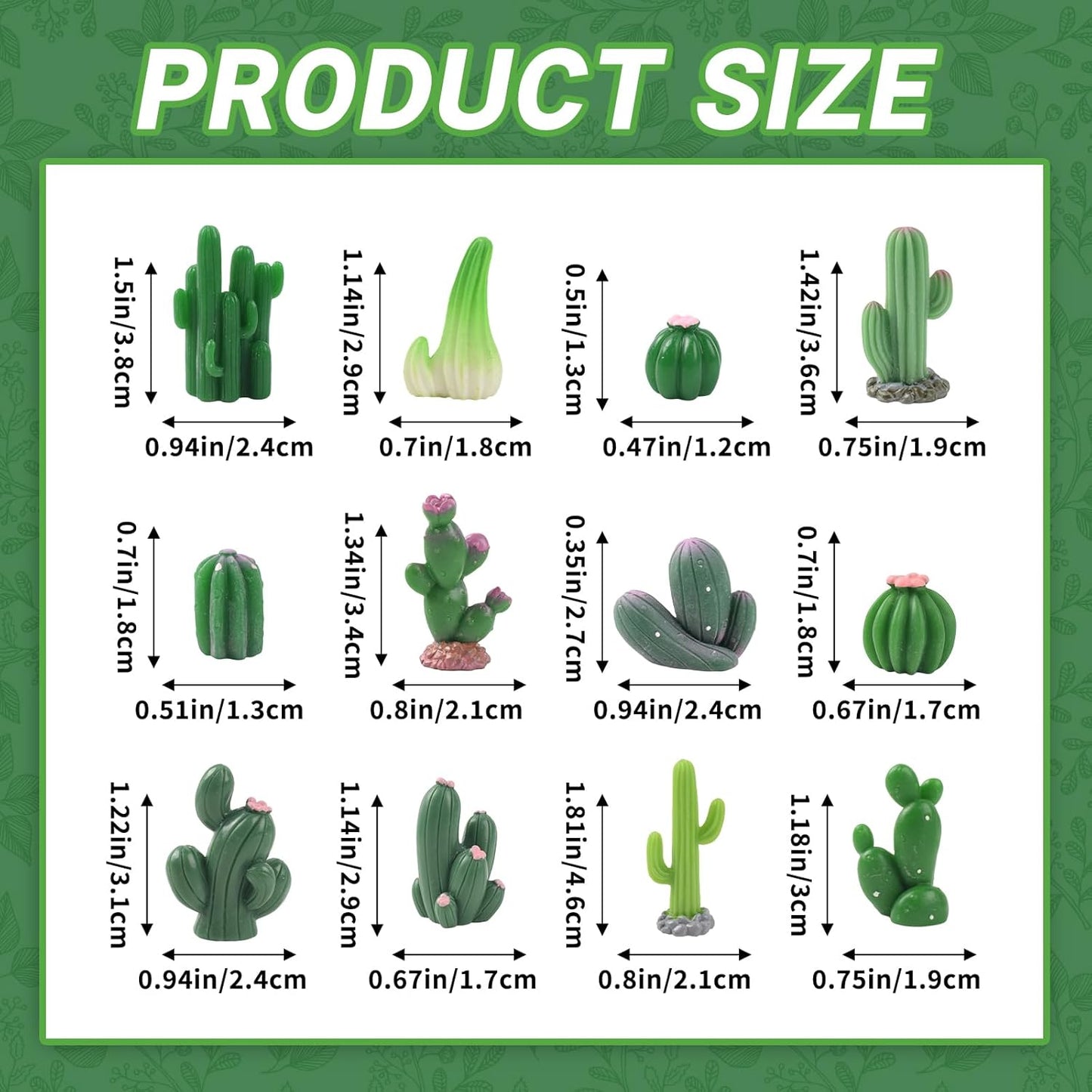 36PCS Miniature Cactus Figurines Mini Artificial Cactus Resin Succulent Plant for Fairy Garden DIY Garden Plant Pot