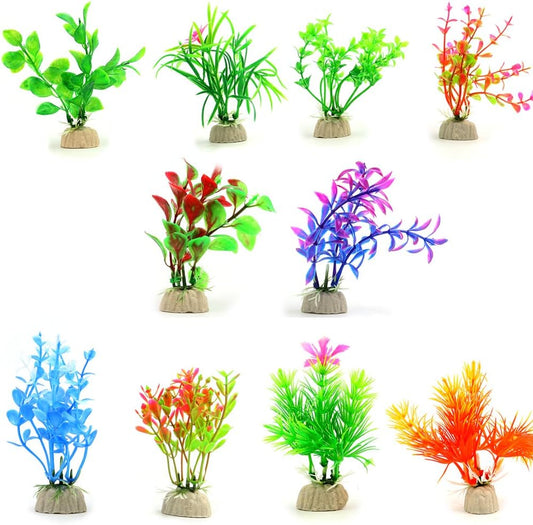 10 Pack Artificial Aquarium Plants, Small Size 4 inch Approximate Height Fish Tank Decorations Home Décor Plastic Green