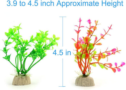 10 Pack Artificial Aquarium Plants, Small Size 4 inch Approximate Height Fish Tank Decorations Home Décor Plastic Green