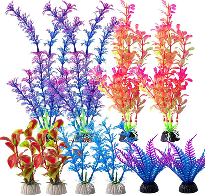 10 Pack Artificial Aquarium Plants, Small Size 4 inch Approximate Height Fish Tank Decorations Home Décor Plastic Green