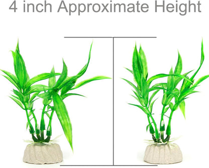 10 Pack Artificial Aquarium Plants, Small Size 4 inch Approximate Height Fish Tank Decorations Home Décor Plastic Green