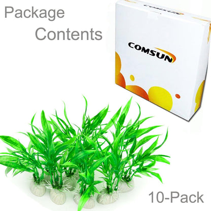 10 Pack Artificial Aquarium Plants, Small Size 4 inch Approximate Height Fish Tank Decorations Home Décor Plastic Green