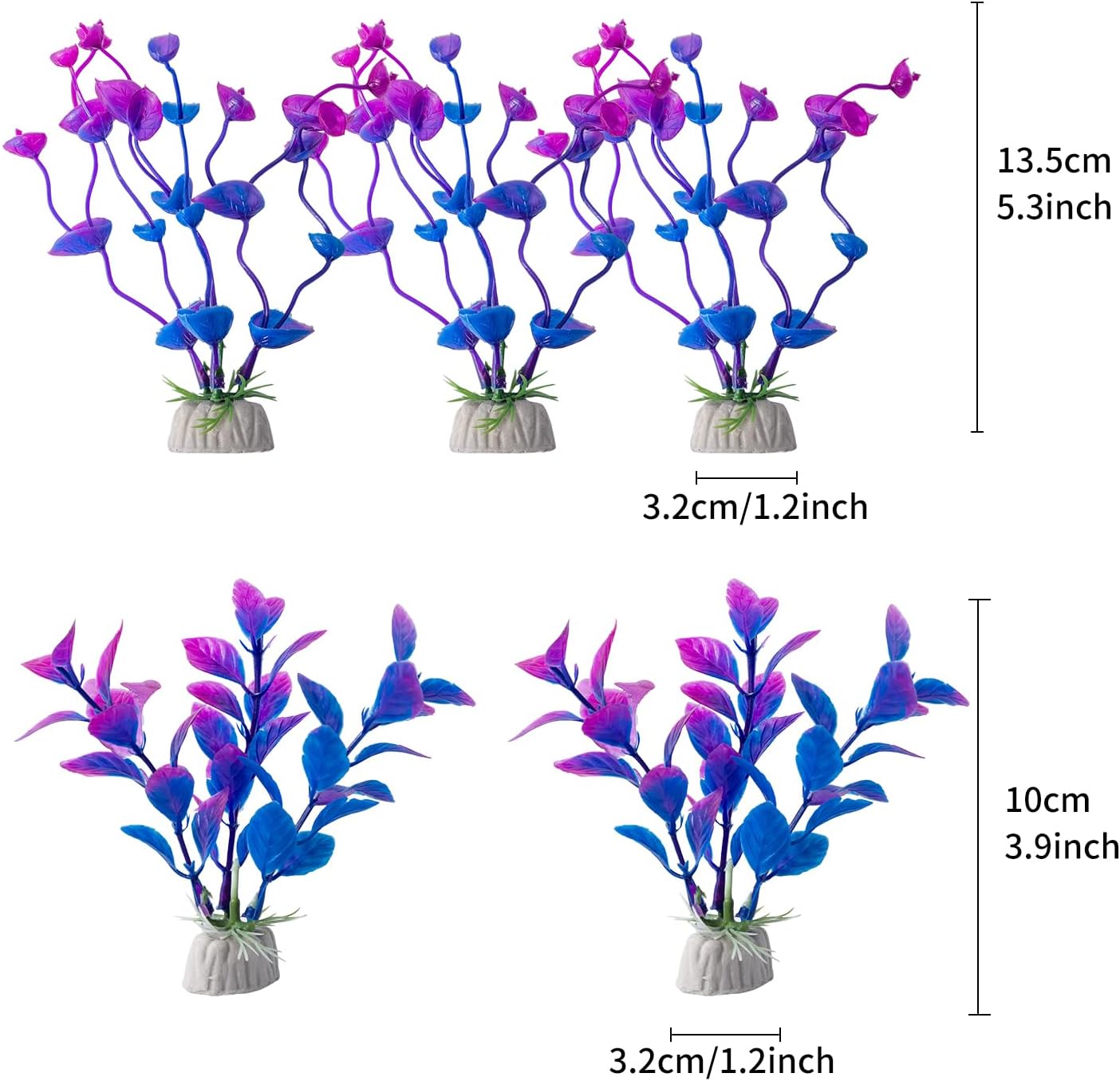 10 Pack Artificial Aquarium Plants, Small Size 4 inch Approximate Height Fish Tank Decorations Home Décor Plastic Green
