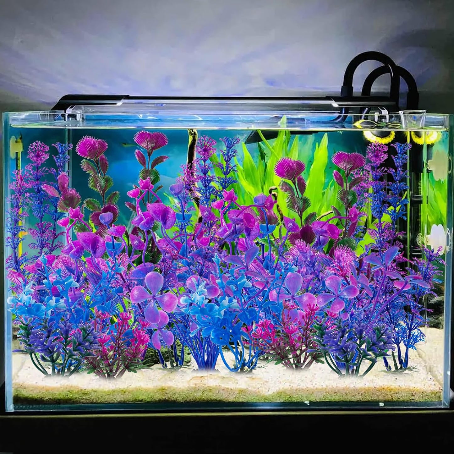 10 Pack Artificial Aquarium Plants, Small Size 4 inch Approximate Height Fish Tank Decorations Home Décor Plastic Green