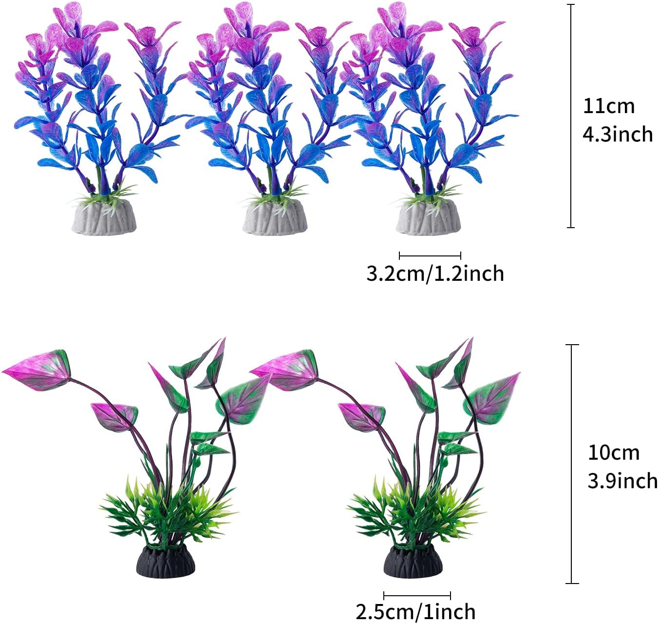 10 Pack Artificial Aquarium Plants, Small Size 4 inch Approximate Height Fish Tank Decorations Home Décor Plastic Green