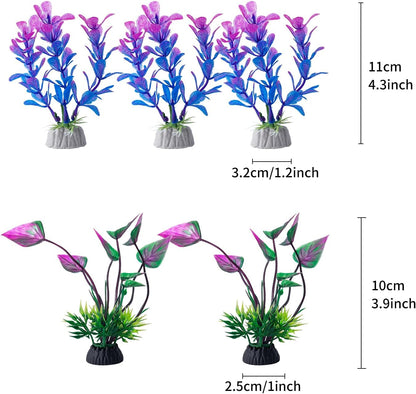 10 Pack Artificial Aquarium Plants, Small Size 4 inch Approximate Height Fish Tank Decorations Home Décor Plastic Green