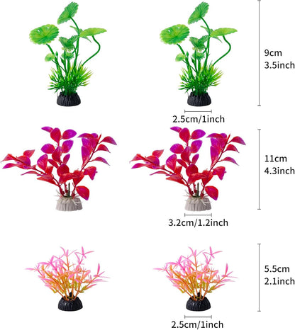 10 Pack Artificial Aquarium Plants, Small Size 4 inch Approximate Height Fish Tank Decorations Home Décor Plastic Green