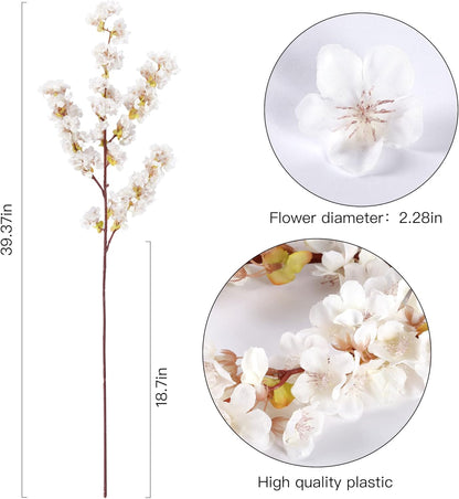 Cherry Flower Branches Plum Blossom Artificial Flowers Branches 39 Inch Branches Flowers Tree Stems for Home Wedding Party Decor (3 Pcs, Pink)