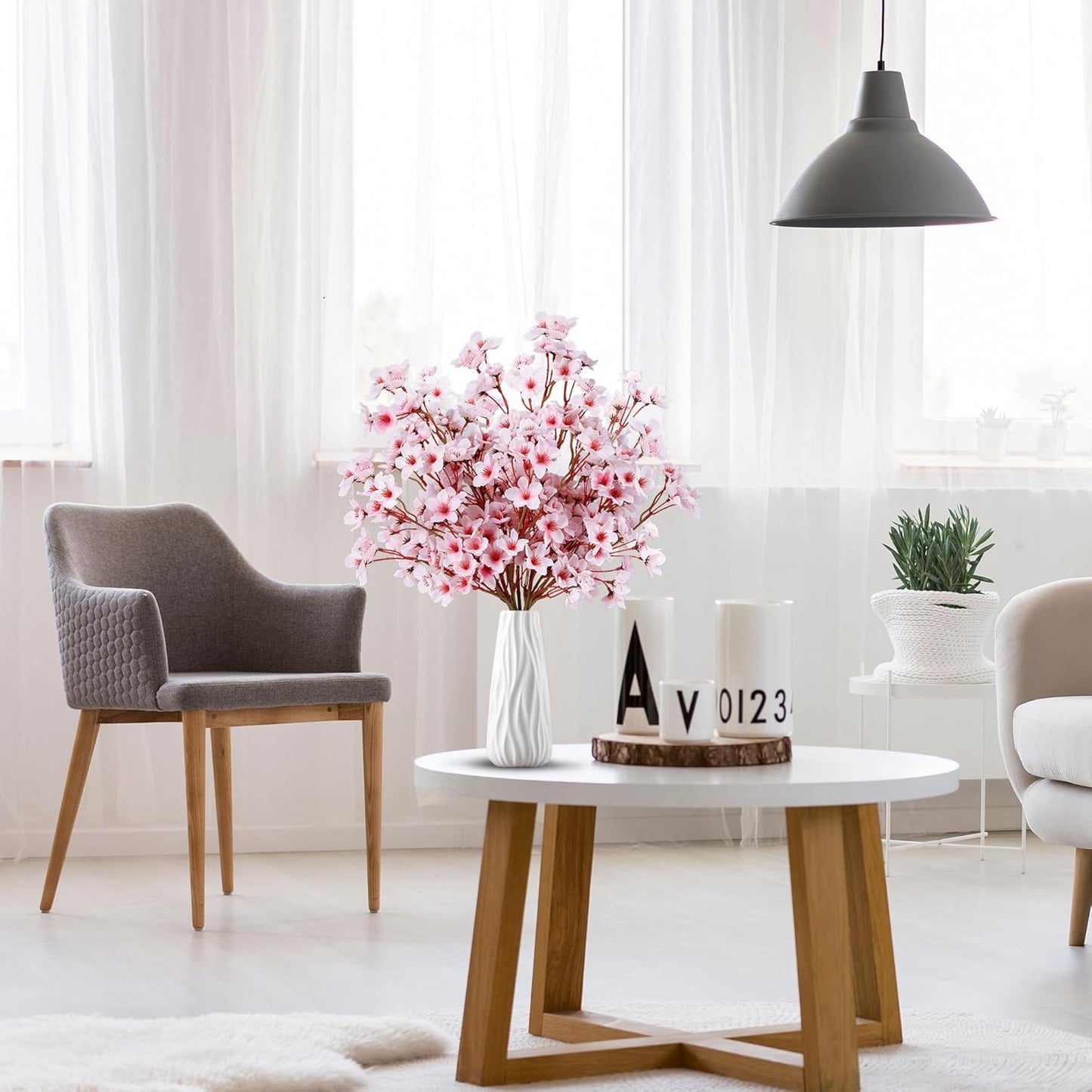Cherry Flower Branches Plum Blossom Artificial Flowers Branches 39 Inch Branches Flowers Tree Stems for Home Wedding Party Decor (3 Pcs, Pink)