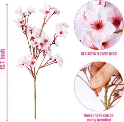 Cherry Flower Branches Plum Blossom Artificial Flowers Branches 39 Inch Branches Flowers Tree Stems for Home Wedding Party Decor (3 Pcs, Pink)