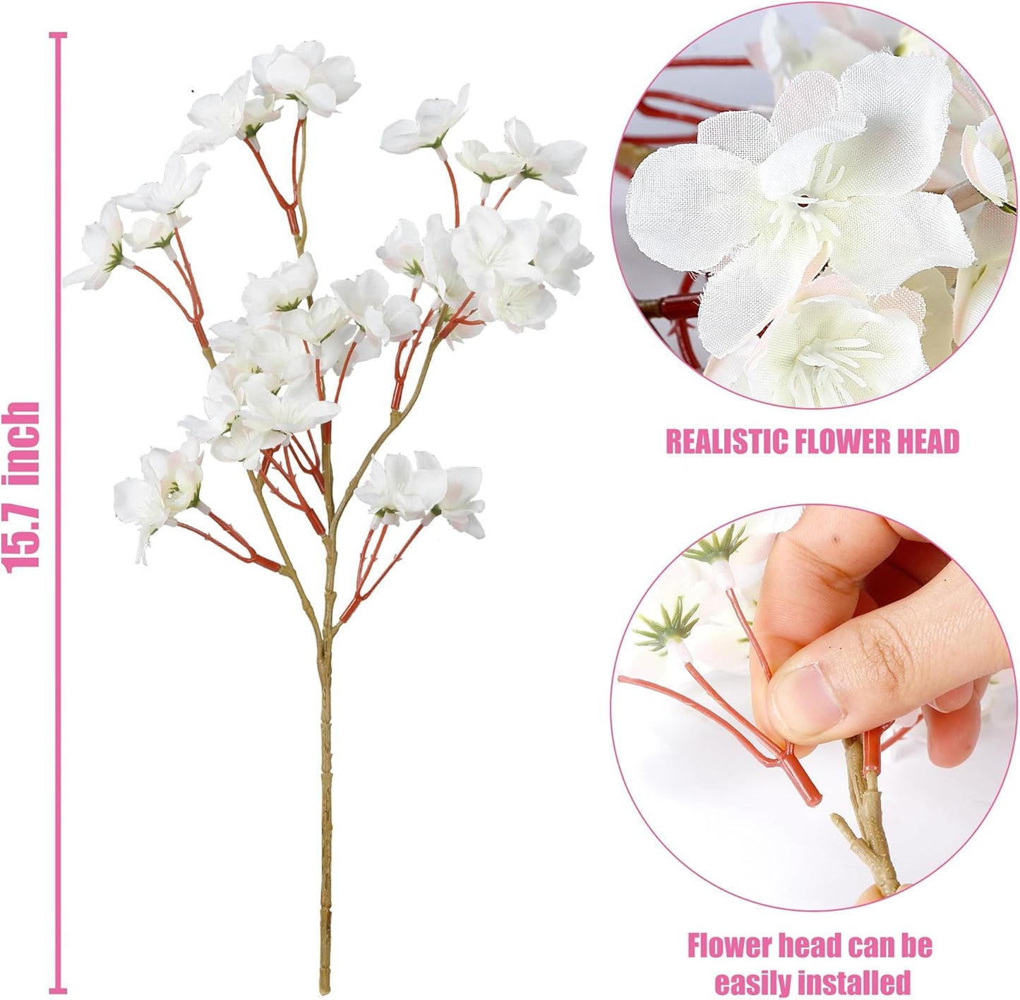 Cherry Flower Branches Plum Blossom Artificial Flowers Branches 39 Inch Branches Flowers Tree Stems for Home Wedding Party Decor (3 Pcs, Pink)
