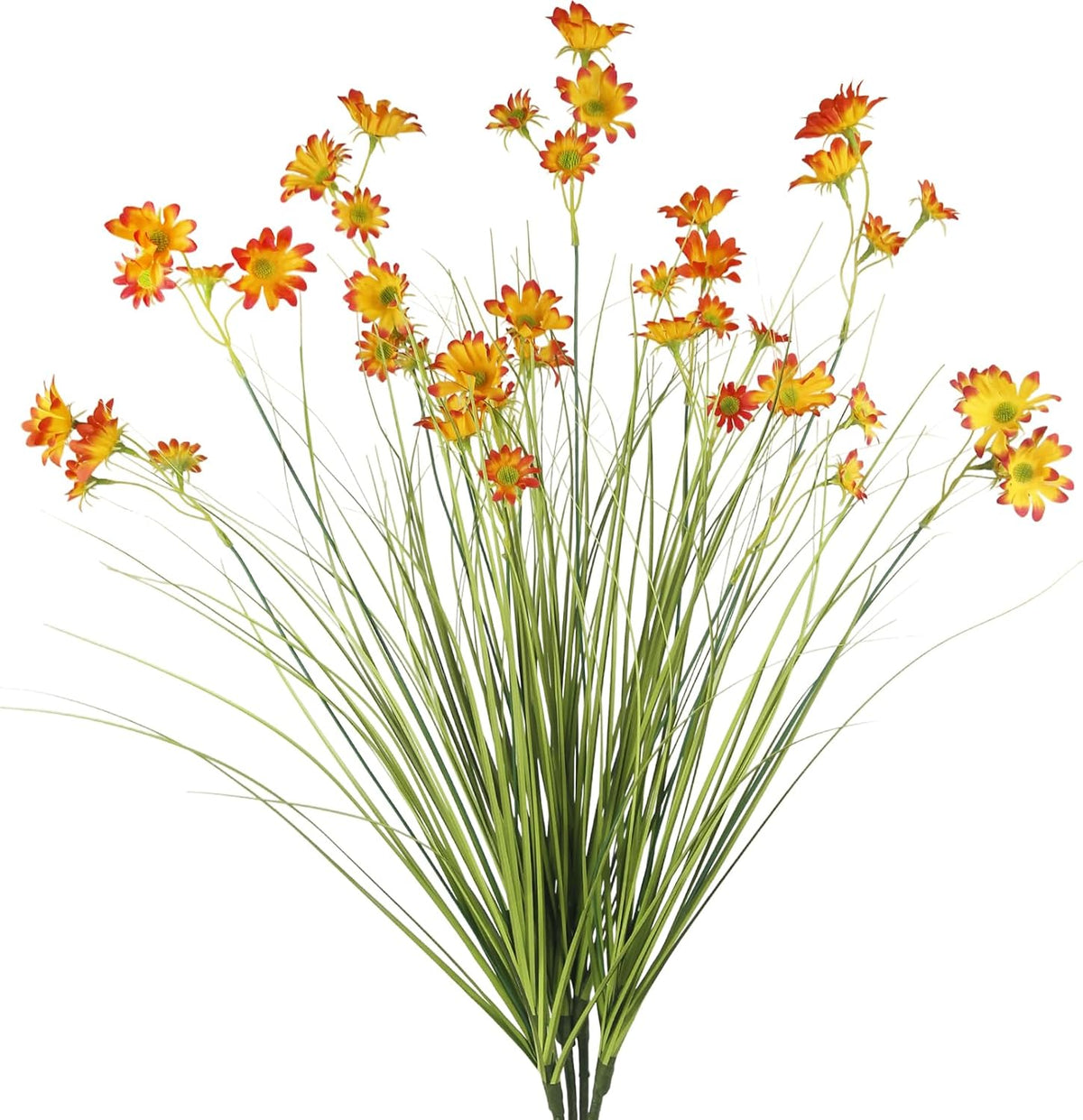 4 Pcs Artificial Plants Onion Grass Outdoor 37" Fake Tall Grass with Daisy Wildflowers Orange Artificial Wheat Grass Faux Shrubs Bush Greenery Stems for Indoor Garden Outside Office Home Decor