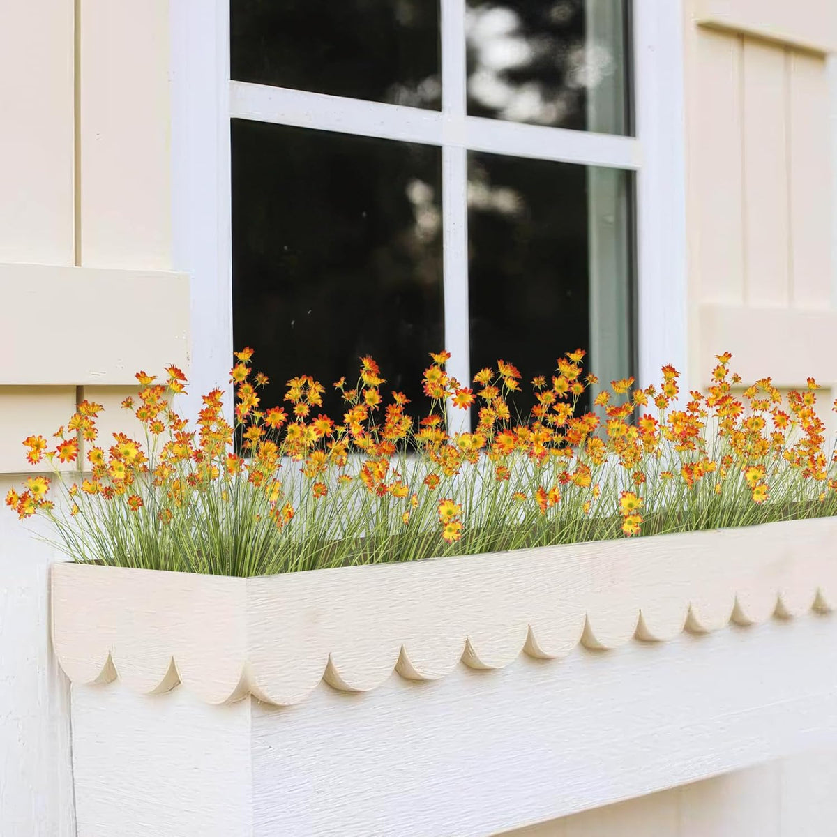 4 Pcs Artificial Plants Onion Grass Outdoor 37" Fake Tall Grass with Daisy Wildflowers Orange Artificial Wheat Grass Faux Shrubs Bush Greenery Stems for Indoor Garden Outside Office Home Decor