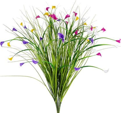 4 Pcs Artificial Plants Onion Grass Outdoor 37" Fake Tall Grass with Daisy Wildflowers Orange Artificial Wheat Grass Faux Shrubs Bush Greenery Stems for Indoor Garden Outside Office Home Decor