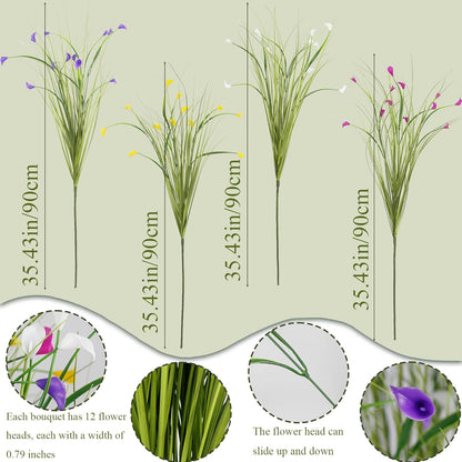 4 Pcs Artificial Plants Onion Grass Outdoor 37" Fake Tall Grass with Daisy Wildflowers Orange Artificial Wheat Grass Faux Shrubs Bush Greenery Stems for Indoor Garden Outside Office Home Decor
