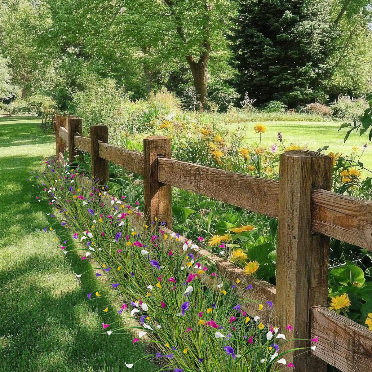 4 Pcs Artificial Plants Onion Grass Outdoor 37" Fake Tall Grass with Daisy Wildflowers Orange Artificial Wheat Grass Faux Shrubs Bush Greenery Stems for Indoor Garden Outside Office Home Decor