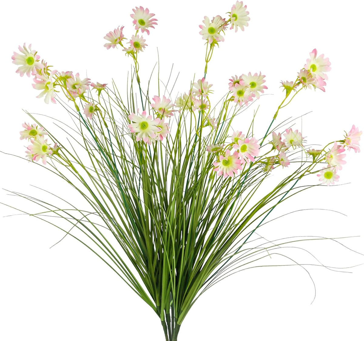 4 Pcs Artificial Plants Onion Grass Outdoor 37" Fake Tall Grass with Daisy Wildflowers Orange Artificial Wheat Grass Faux Shrubs Bush Greenery Stems for Indoor Garden Outside Office Home Decor